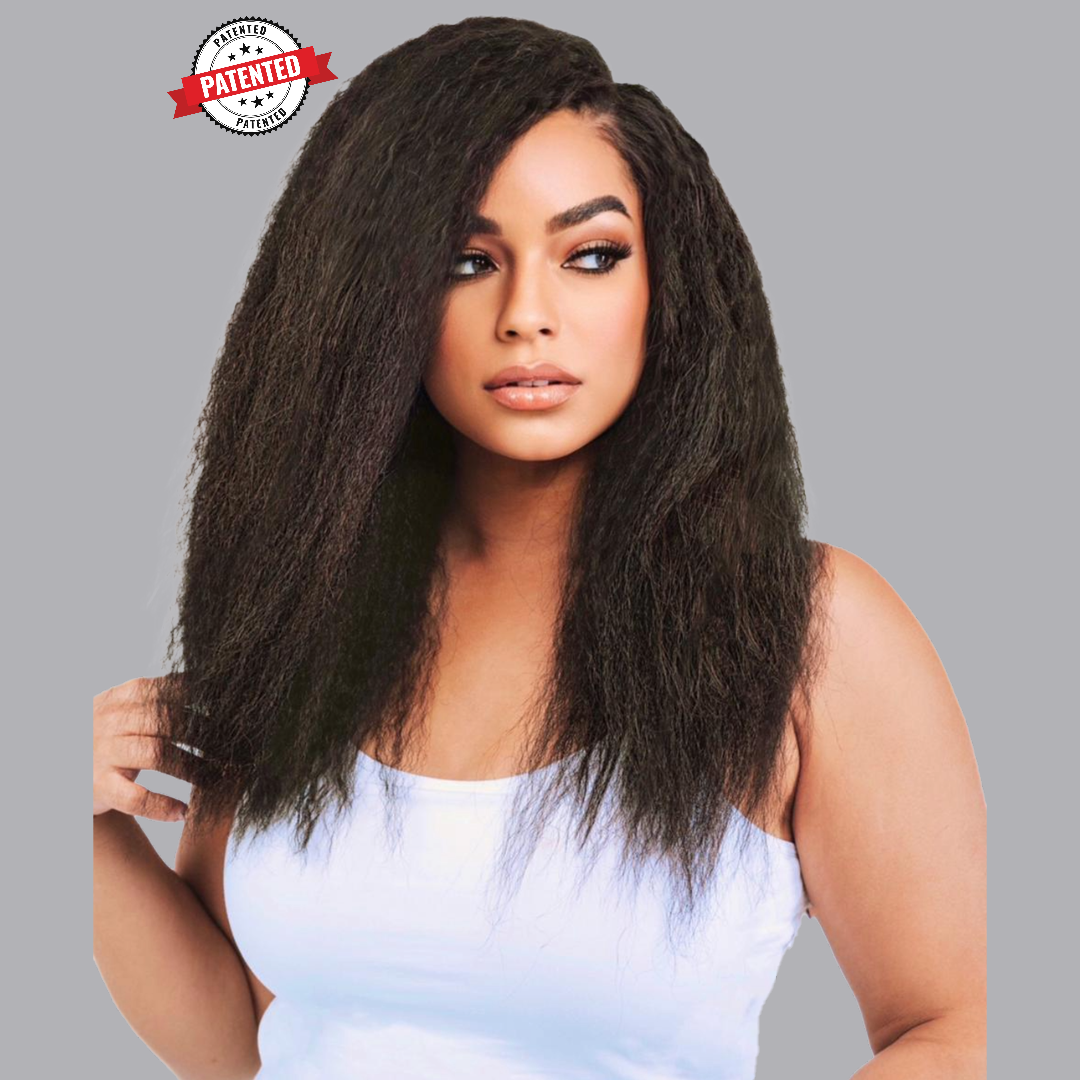 Kinky Straight Texture Human Hair Glue-Less Wig (S/M) 21.5 Circumference 54cm / 18 inch / Natural Black