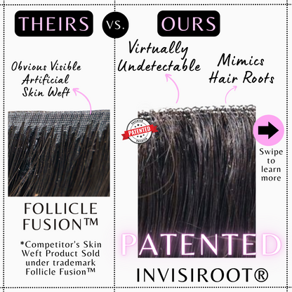 Upgrade from competitor's Follicle Fusion™ Clip-ins to our Patented InVisiRoot® Clip-ins. Experience True Undetectable Results: This is Kelsey Cambodian Light/Medium Yaki Coarse texture  InVisiRoot® Clip-ins