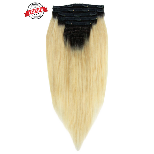 Dark Roots Blonde Cambodian Silky Straight - InVisiRoot® Clip-ins (AKA TrueRoot™ Clip-ins)