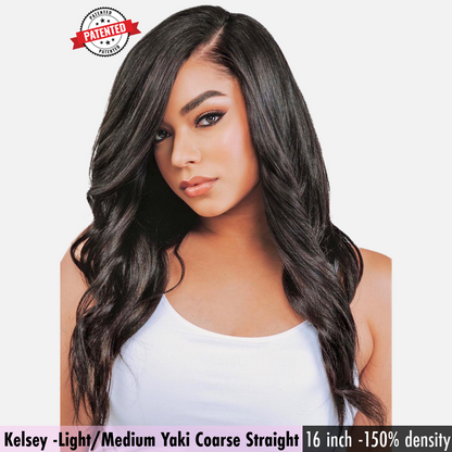 Kelsey - Virgin Cambodian Hair - Light/Medium Yaki Coarse - InVisiRoot® Thin-Part Wig™️