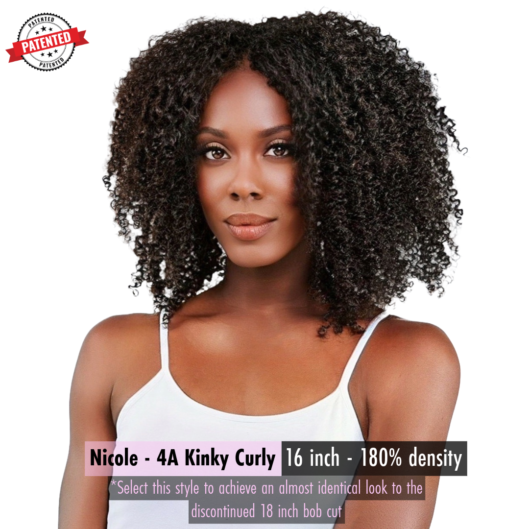 Nicole - 4a - Virgin Burmese  Hair - Kinky Curly - InVisiRoot® Thin-Part Wig™️